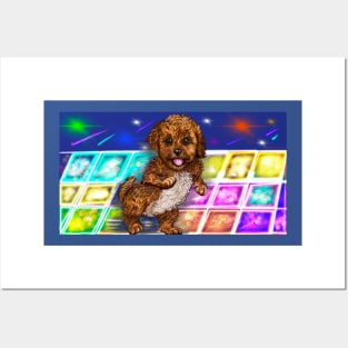 Cavapoo Cavoodle puppy laughing and disco dancing- cute cavalier king charles spaniel Posters and Art